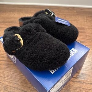 Birkenstock Boston Big Buckle Clog Black Shearling with Gold  Sz 40 N NWT $199